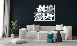 DEKORACYJNE PANELE AŻUROWE,  MONSTERA, PALMA, STORCZYK, STYL TROPIKALNY, DŻUNGLA, DEKORACJA ŚCIENNA 3D , CZARNY