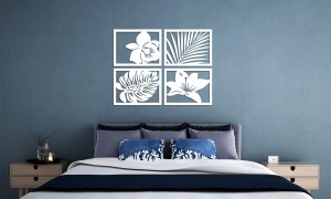 DEKORACYJNE PANELE AŻUROWE,  MONSTERA, PALMA, STORCZYK, STYL TROPIKALNY, DŻUNGLA, DEKORACJA ŚCIENNA 3D , CZARNY