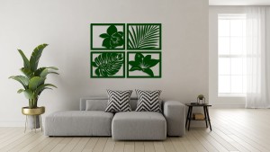 DEKORACYJNE PANELE AŻUROWE,  MONSTERA, PALMA, STORCZYK, STYL TROPIKALNY, DŻUNGLA, DEKORACJA ŚCIENNA 3D , CZARNY