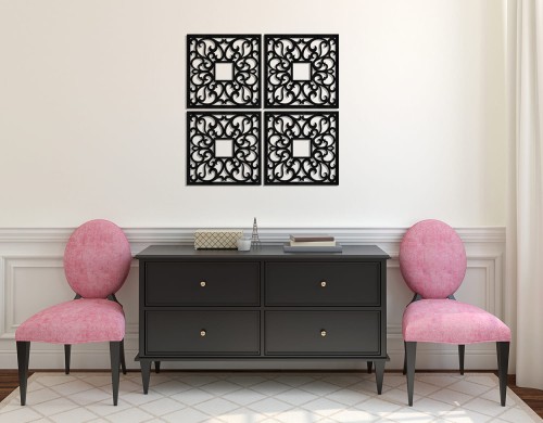 DEKORACYJNE PANELE AŻUROWE, ZESTAW 4 DEKORÓW ŚCIENNYCH CORNEILLE, SHABBY CHIC, FRANCUSKI STYL , CZARNY