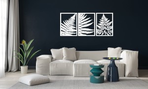 DEKORACYJNY TRYPTYK AŻUROWY, LIŚĆ PAPROCI, DEKORACJA ŚCIENNA 3D, ORNAMENT, PANELE AŻUROWE, 76 x 172 cm, CZARNY