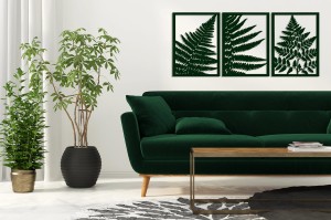 DEKORACYJNY TRYPTYK AŻUROWY, LIŚĆ PAPROCI, DEKORACJA ŚCIENNA 3D, ORNAMENT, PANELE AŻUROWE, 76 x 172 cm, CZARNY