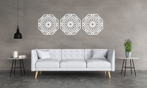 DEKORACYNY TRYPTYK MAROKAŃSKI, STYL MAROKAŃSKI, DEKORACJA ŚCIENNA 3D, ORNAMENT, ZŁOTY