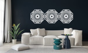 DEKORACYNY TRYPTYK MAROKAŃSKI, STYL MAROKAŃSKI, DEKORACJA ŚCIENNA 3D, ORNAMENT, ZŁOTY