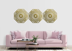 DEKORACYNY TRYPTYK MAROKAŃSKI, STYL MAROKAŃSKI, DEKORACJA ŚCIENNA 3D, ORNAMENT, ZŁOTY