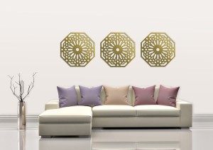 DEKORACYNY TRYPTYK MAROKAŃSKI, STYL MAROKAŃSKI, DEKORACJA ŚCIENNA 3D, ORNAMENT, ZŁOTY