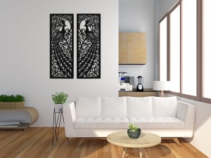 DEKORACYJNE PANELE AŻUROWE, PAW, SECESJA, ART NOUVEAU, DEKORACJA ŚCIENNA 3D, ORNAMENT,CZARNY