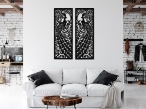 DEKORACYJNE PANELE AŻUROWE, PAW, SECESJA, ART NOUVEAU, DEKORACJA ŚCIENNA 3D, ORNAMENT,CZARNY