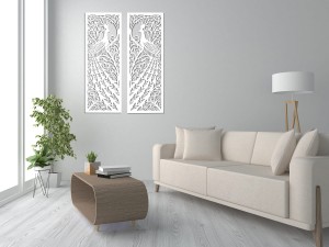 DEKORACYJNE PANELE AŻUROWE, PAW, SECESJA, ART NOUVEAU, DEKORACJA ŚCIENNA 3D, ORNAMENT,CZARNY