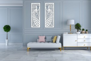 DEKORACYJNE PANELE AŻUROWE, PAW, SECESJA, ART NOUVEAU, DEKORACJA ŚCIENNA 3D, ORNAMENT,CZARNY