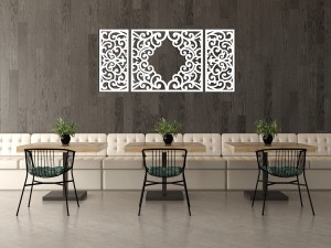 AŻUROWY TRYPTYK DEKORACYJNY, CLEMENTINE,  DEKORACJA ŚCIENNA 3D, WŁOSKI STYL, ORNAMENT,75 x 160 cm, CZARNY