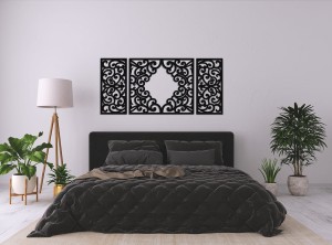 AŻUROWY TRYPTYK DEKORACYJNY, CLEMENTINE,  DEKORACJA ŚCIENNA 3D, WŁOSKI STYL, ORNAMENT,75 x 160 cm, CZARNY