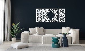 AŻUROWY TRYPTYK DEKORACYJNY, CLEMENTINE,  DEKORACJA ŚCIENNA 3D, WŁOSKI STYL, ORNAMENT,75 x 160 cm, CZARNY