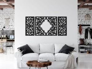 AŻUROWY TRYPTYK DEKORACYJNY, CLEMENTINE,  DEKORACJA ŚCIENNA 3D, WŁOSKI STYL, ORNAMENT,75 x 160 cm, ZŁOTY