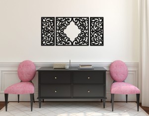 AŻUROWY TRYPTYK DEKORACYJNY, CLEMENTINE,  DEKORACJA ŚCIENNA 3D, WŁOSKI STYL, ORNAMENT,75 x 160 cm, ZŁOTY