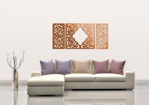 AŻUROWY TRYPTYK DEKORACYJNY, CLEMENTINE,  DEKORACJA ŚCIENNA 3D, WŁOSKI STYL, ORNAMENT,75 x 160 cm, ZŁOTY