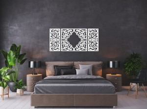 AŻUROWY TRYPTYK DEKORACYJNY, CLEMENTINE,  DEKORACJA ŚCIENNA 3D, WŁOSKI STYL, ORNAMENT,75 x 160 cm, MIEDZIANY