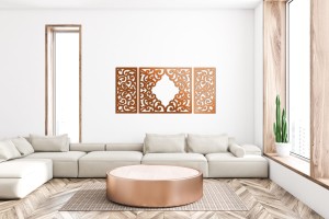 AŻUROWY TRYPTYK DEKORACYJNY, CLEMENTINE,  DEKORACJA ŚCIENNA 3D, WŁOSKI STYL, ORNAMENT,75 x 160 cm, MIEDZIANY