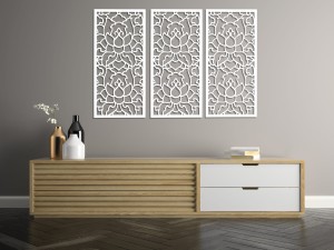 DEKORACYJNE PANELE AŻUROWE, ZESTAW 3 DEKORÓW,  LOTOS STYLE, DEKORACJA ŚCIENNA 3D, 90 x 126 cm, ZŁOTY