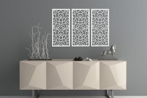 DEKORACYJNE PANELE AŻUROWE, ZESTAW 3 DEKORÓW,  LOTOS STYLE, DEKORACJA ŚCIENNA 3D, 90 x 126 cm, ZŁOTY