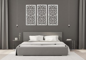 DEKORACYJNE PANELE AŻUROWE, ZESTAW 3 DEKORÓW,  LOTOS STYLE, DEKORACJA ŚCIENNA 3D, 90 x 126 cm, ZŁOTY