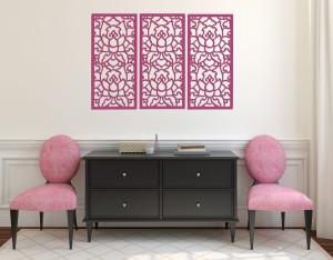 DEKORACYJNE PANELE AŻUROWE, ZESTAW 3 DEKORÓW,  LOTOS STYLE, DEKORACJA ŚCIENNA 3D, 90 x 126 cm, ZŁOTY