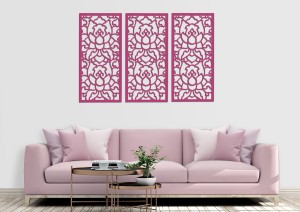 DEKORACYJNE PANELE AŻUROWE, ZESTAW 3 DEKORÓW,  LOTOS STYLE, DEKORACJA ŚCIENNA 3D, 90 x 126 cm, ZŁOTY