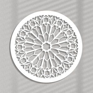 AŻUROWA ROZETA GOTYCKA,ROSE DU MIDI,  DEKORACJA ŚCIENNA 3D, ORNAMENT,60 CM, BIAŁY