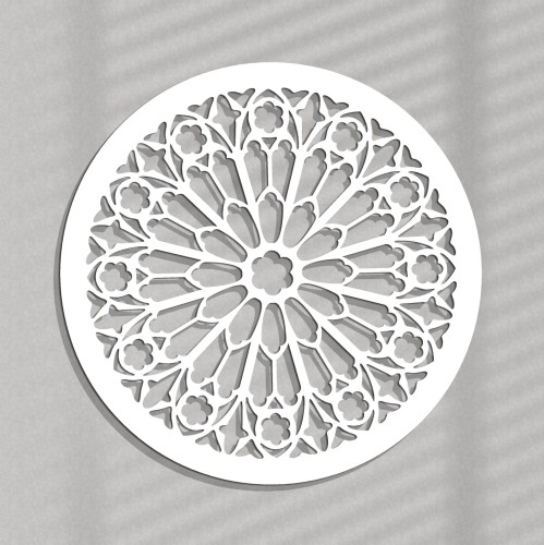 AŻUROWA ROZETA GOTYCKA,ROSE DU MIDI,  DEKORACJA ŚCIENNA 3D, ORNAMENT,60 CM, BIAŁY