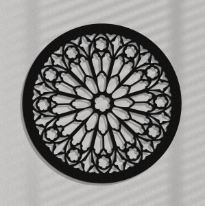 AŻUROWA ROZETA GOTYCKA,ROSE DU MIDI,  DEKORACJA ŚCIENNA 3D, ORNAMENT,60 CM, CZARNY