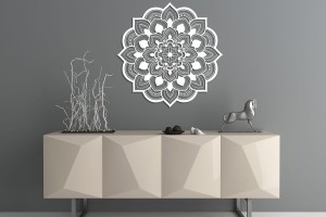 AŻUROWY PANEL DEKORACYJNY, MANDALA, KWIAT, DEKORACJA ŚCIENNA 3D, ORNAMENT, 60 cm, CZARNY