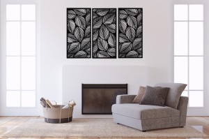 DEKORACYJNE PANELE AŻUROWE, ZESTAW 3 DEKORÓW,  LIŚCIE,  DEKORACJA ŚCIENNA 3D,100 x 150 cm, CZARNY 