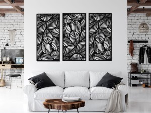 DEKORACYJNE PANELE AŻUROWE, ZESTAW 3 DEKORÓW,  LIŚCIE,  DEKORACJA ŚCIENNA 3D,100 x 150 cm,BIAŁY
