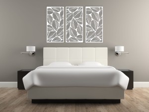 DEKORACYJNE PANELE AŻUROWE, ZESTAW 3 DEKORÓW,  LIŚCIE,  DEKORACJA ŚCIENNA 3D,100 x 150 cm,BIAŁY