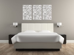 DEKORACYJNE PANELE AŻUROWE, ZESTAW 3 DEKORÓW, KWIATY,  DEKORACJA ŚCIENNA 3D, 90 x 150 cm, BIAŁY