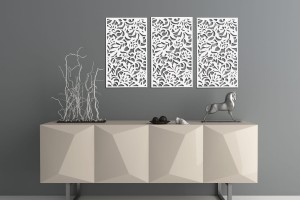 DEKORACYJNE PANELE AŻUROWE, ZESTAW 3 DEKORÓW, KWIATY,  DEKORACJA ŚCIENNA 3D, 90 x 150 cm, BIAŁY