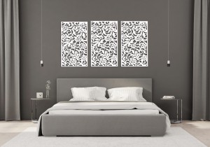 DEKORACYJNE PANELE AŻUROWE, ZESTAW 3 DEKORÓW, KWIATY,  DEKORACJA ŚCIENNA 3D, 90 x 150 cm, BIAŁY