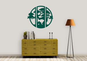 DEKORACYJNY TRYPTYK AŻUROWY, BONSAI, BOTANICZNA DEKORACJA ŚCIENNA, CZARNY