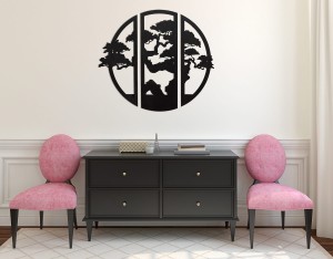 DEKORACYJNY TRYPTYK AŻUROWY, BONSAI, BOTANICZNA DEKORACJA ŚCIENNA, ZIELONY