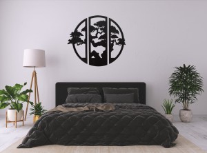 DEKORACYJNY TRYPTYK AŻUROWY, BONSAI, BOTANICZNA DEKORACJA ŚCIENNA, ZIELONY