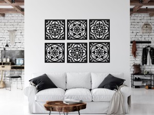 3D DEKORACYJNY PANELE AŻUROWE, ZESTAW 6 DEKORÓW, AZULEJOS, DEKORACJA ŚCIENNA, ZŁOTO - MIEDZIANY