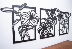 DEKORACYJNY TRYPTYK AŻUROWY, KWIATY, LILIE,  DEKORACJA ŚCIENNA 3D, ORNAMENT, 60 x 160 cm, CZARNY