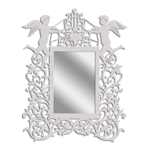 MIROIR DÉCORATIF AJOURÉ, ANGES, STYLE VINTAGE 52 x 65 cm