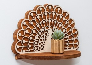 ETAGERE AJOURÉE, PLATEAU FLEURI, PAON, BELLE DÉCORATION MURALE