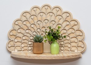 ETAGERE AJOURÉE, PLATEAU FLEURI, PAON, BELLE DÉCORATION MURALE