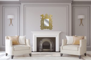 MIROIR DÉCORATIF AJOURÉ, ANGES, STYLE VINTAGE 52 x 65 cm