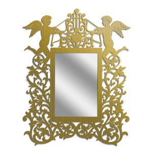 MIROIR DÉCORATIF AJOURÉ, ANGES, STYLE VINTAGE 52 x 65 cm