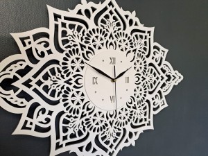 PIĘKNY, DEKORACYJNY, AŻUROWY ZEGAR ŚCIENNY, MANDALA, BIAŁY