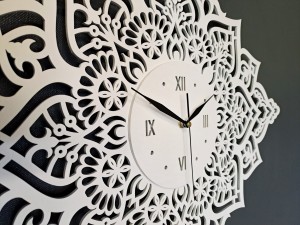 PIĘKNY, DEKORACYJNY, AŻUROWY ZEGAR ŚCIENNY, MANDALA, BIAŁY