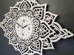 PIĘKNY, DEKORACYJNY, AŻUROWY ZEGAR ŚCIENNY, MANDALA, BIAŁY